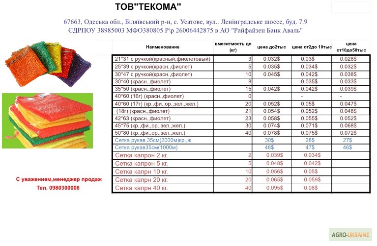 Производство овощных сеток на украине