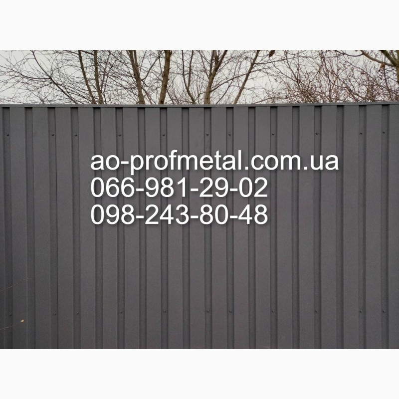 Профнастил на забор серый графит РАЛ 7024, Заборный профлист Серый .